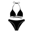 thumbnail image 7 of Women's Solid Color Lace Triangle Bikini Set Halter Adjustable Ties Backless Two-Piece Swimsuit Black XL(XL), 7 of 7
