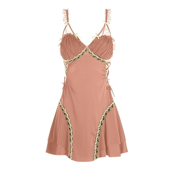 Women's V Neck Nightdress Lace Cami Nightgowns Chemise Sleepwear Mini Dress Sleepwear Dress for Women Rose Gold XL