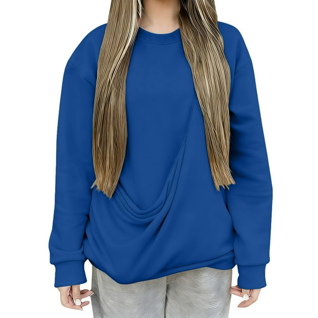 Duoif Chandails d'Automne pour Femmes, Haut de Mode pour Femmes - Chandail Décontracté à Col Rond avec Poche Chandail pour Femmes Bleu TTTG