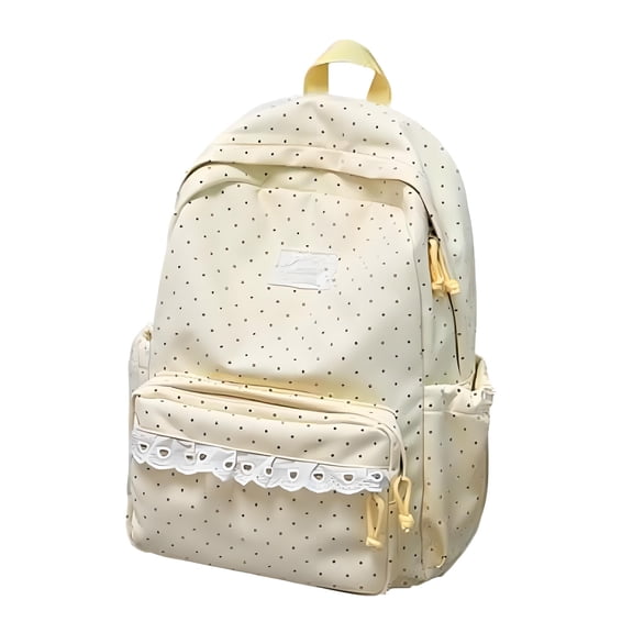 Polka Dot School Backpack, Multi-Pockets Lace Trim Backpack, Large Capacity Schoolbag for Student College, Yellow