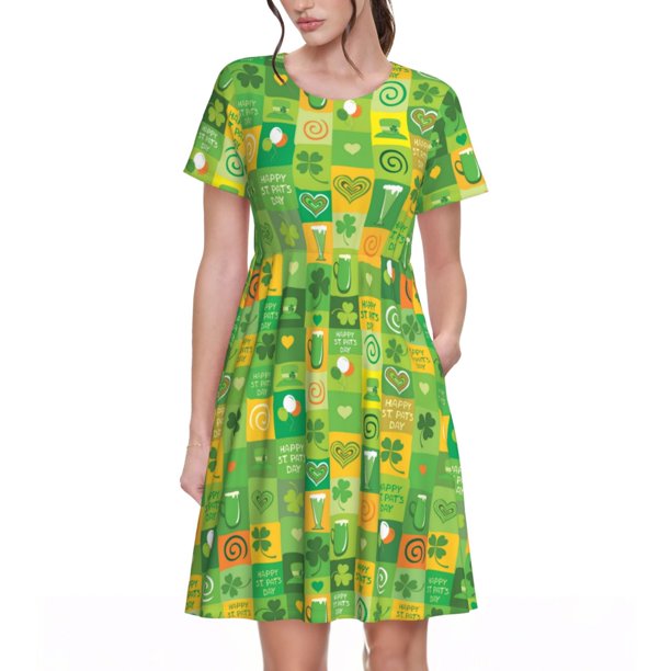 Balery St. Patrick's day Vestidos sueltos de manga corta para mujer, vestidos de verano 2025, vestidos casuales de corte A con vuelo.