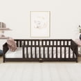 thumbnail image 3 of UHOMEPRO Twin Montessori Floor Bed with Guardrails and Slats, Solid Rubber Wood Low Profile Toddler Floor Bed Frame for Kids, No Box Spring Needed, Espresso, 3 of 11