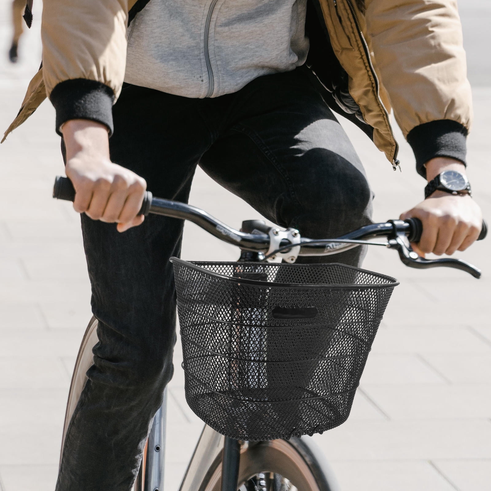 PTOOTP Black Metal Bike Front Basket Large Capacity Easy to Install Stable Storage