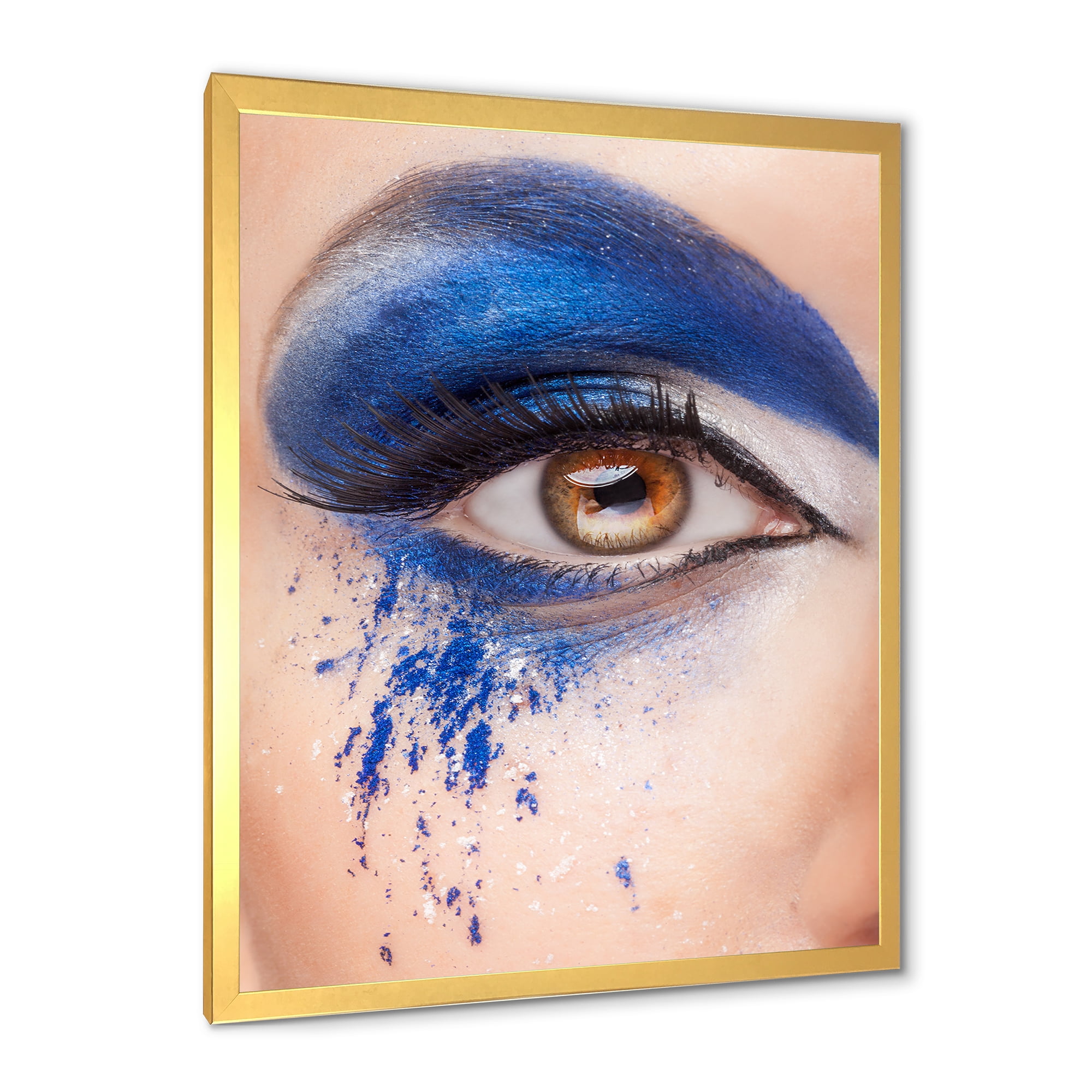 Designart 'Close Up Of Brown Eye With Blue Fantasy Make Up' Modern Framed Art Print