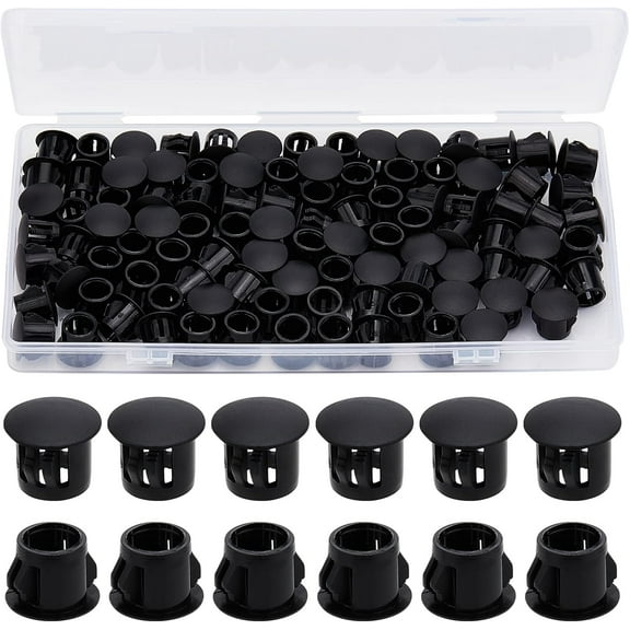 1 Box 100Pcs Plastic Hole Plugs 12.5mm Black Snap in Screw Hole Plugs Flush Locking Post Pipe Insert End Cap Fasteners for Cabinets Machines Furniture Accessories Black