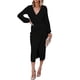 thumbnail image 3 of Vestido de punto Cuello en V Longitud midi Manga larga Transpirable Vestido de ajuste casual para mujer para ir de compras Negro M, 3 of 5