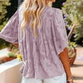 thumbnail image 4 of Womens 3 4 Bell Sleeve Blouse Summer Crewneck Lace Tops Floral Textured Babydoll Shirts, 4 of 6
