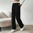 thumbnail image 6 of Oksale Straight Leg Yoga Pants for Women Fuzzy Fleece Lined Winter Warm Wide Leg Pants with Pockets High Waisted Soft Cozy Fashion Trousers Black S, 6 of 10