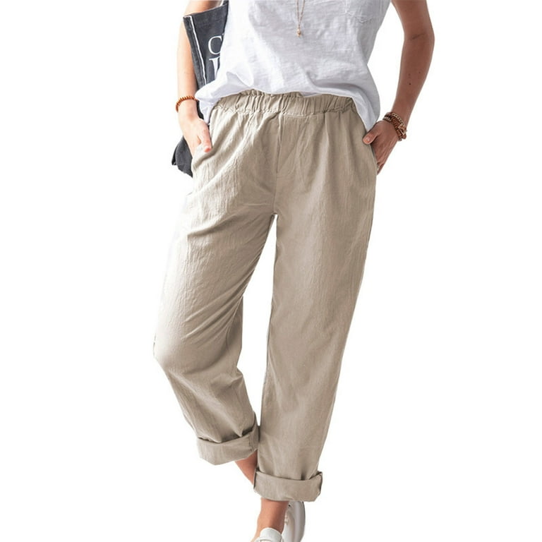HDE Pull On Capri Pants For Women with Pockets Elastic Waist Cropped Pants  White - S 