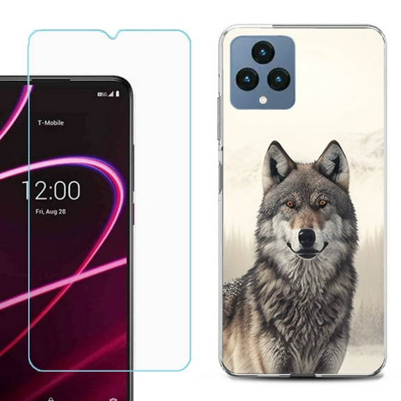 OneToughShield ® for T-Mobile Revvl 6x 5G Shockproof Phone Case, with Tempered Glass Screen Protector - Wolf Snow