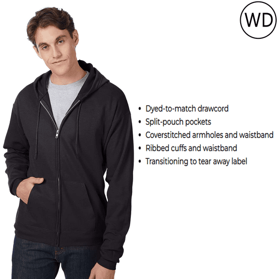 Hanes Men's EcoSmart Full-Zip Fleece Hoodie -WD18 ComfortSoft Hooded Sweatshirt (Black, S)
