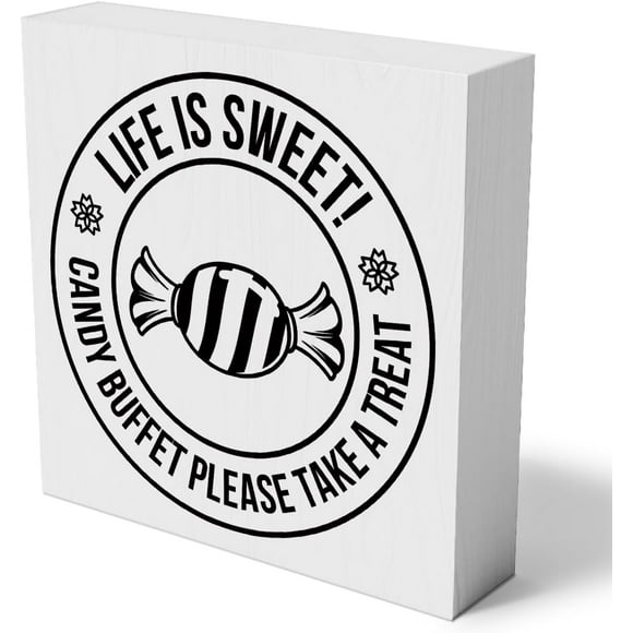 Candy Lover Wooden Box Sign Home Wall Decor Rustic Life is Sweet Candy Buffet Please Take a Treat Wood Box Sign 5" x 5"