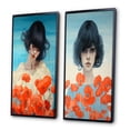 thumbnail image 3 of Designart "Young Woman Amidst a Field of Red Poppies I" Woman Floral Framed Wall Art Set Of 2 - Glam Red Frame Gallery Set For Office Decor, 3 of 6