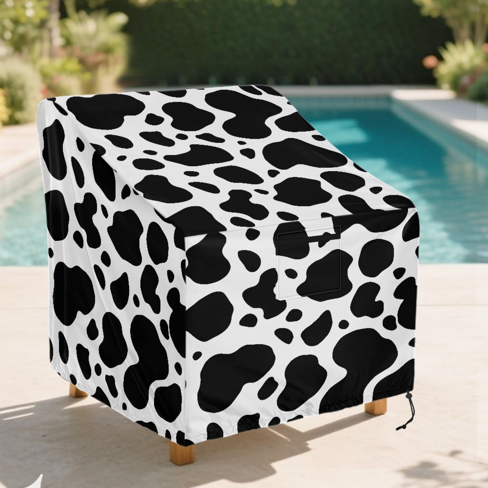 Renewold Patio Chair Covers Waterproof Anti-UV Fade-Resistant Rattan Wicker Lounge Chairs Cover Lawn Deck Furniture Protection, 38"W x 38"D x 36"H, Black Cow Print