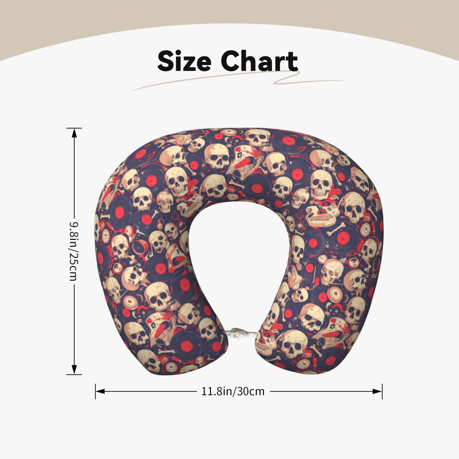 Xecao Skull rock music record Print Memory Foam Cervical Neck Pillow Versatile U-Shaped Pillows for Home,Office,Camping,Travelling,Soft Washable Cover