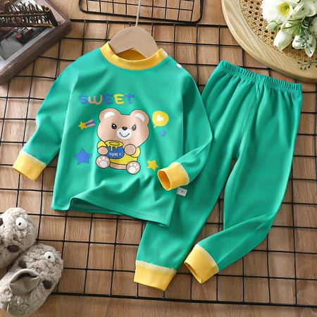 

Geire Pajama Suit for Boys Girls Fall Winter Wear Bear Printed Warm Long Sleeve Crewneck Top & Elastic Waist Pants 100% Cotton Comfy Set Size 3 Months-5 Years