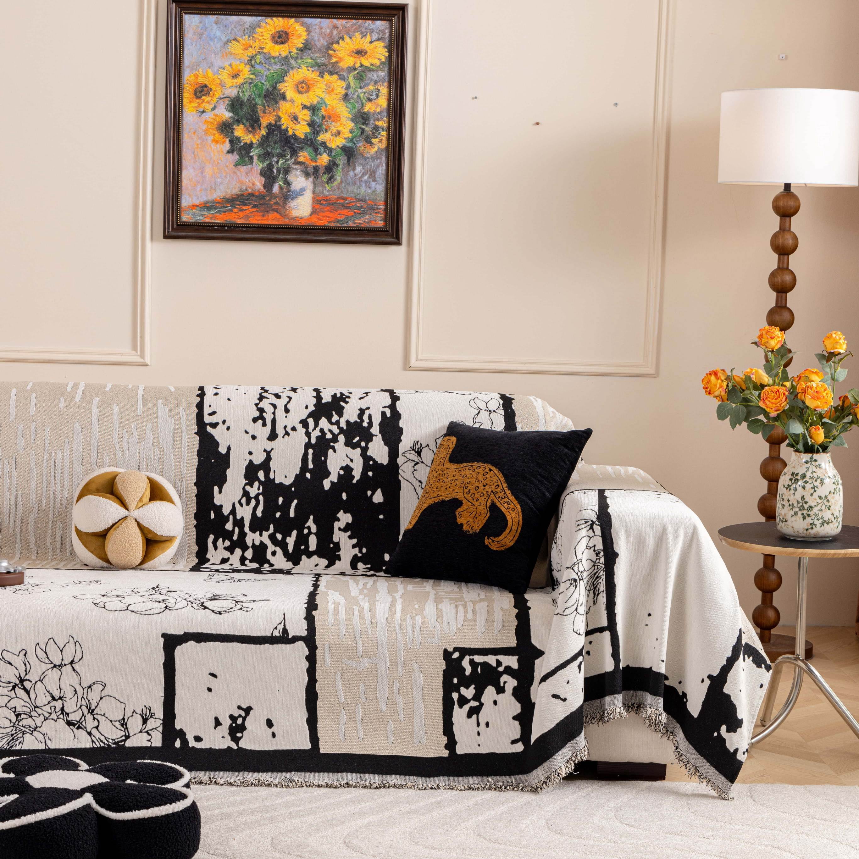 NAYOROOM Vintage White Sofa Cover, Couch Covers for 3 Cushion Couch Sofa, Sectional Couch Covers for Living Room Sofa Throws Sofa Slipcovers (71"x 134" X-Large )