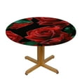 thumbnail image 3 of BCIIG Red Roses Green Leaves Black Background Round Table Cover Stain Resistant Washable Indoor Outdoor Tablecloth Kitchen Dining Wedding Parties Picnic Farmhouse 100% Polyester Fiber 46-50, 3 of 8