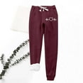 thumbnail image 2 of IROINNID Discount Fleece Sweatpants for Women Casual Jogger Love Printing Leggings Drawstring Waist Thick Warm Elastic Pants with Pockets,Burgundy, 2 of 3