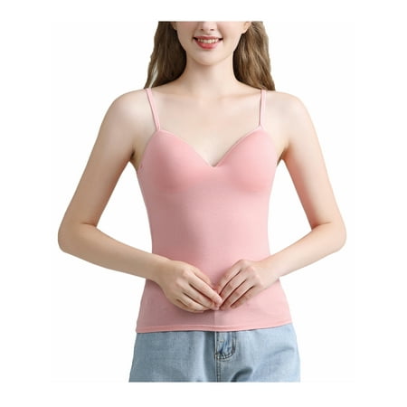 

Bebiullo Women V-Neck Padded Bra Camisole Strappy Plain Vest Bralette Cami Top Pink XL
