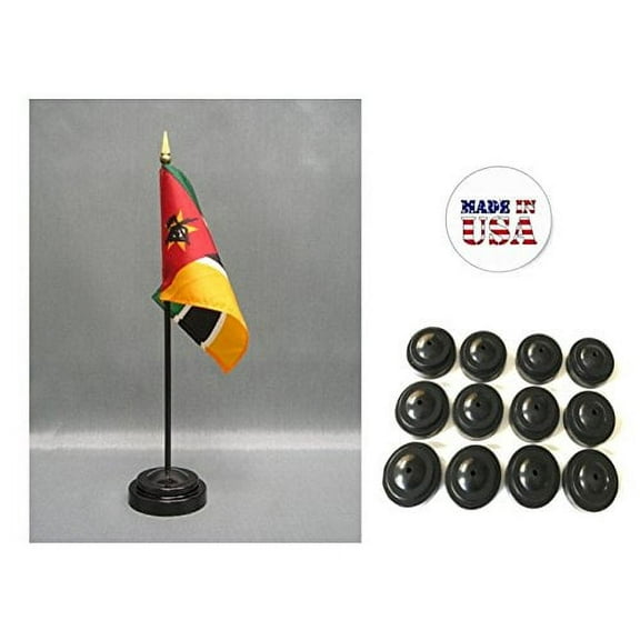 Box of 12 Mozambique 4"x6" Miniature Desk & Table Flags Includes 12 Flag Stands & 12 Mozambican Small Mini Stick Flags