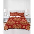 thumbnail image 2 of Quilts Full Size Bedding Set, Chinese New Year Lightweight Quilted Comforter, Yellow Dragon Traditional Vintage Red Soft Reversible Bedspread Coverlet with Pillow Covers for All Season, 78" x 90", 2 of 7