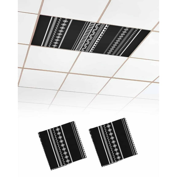 Fluorescent Light Covers for Ceiling Lights 2 Pack,Black White Boho Geometric Magnetic Ceiling Light Covers 2x4 Feet for Classroom Office School,Modern Abstract Art Overhead Drop Ceiling Light Shade