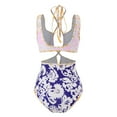 thumbnail image 5 of IBTOM CASTLE Women's 3 Pieces Swimsuit Floral Printed Bikini Set Bathing Suit with Cover up Beach Skirt Sarong Beachwear S Navy Blue Straps, 5 of 8