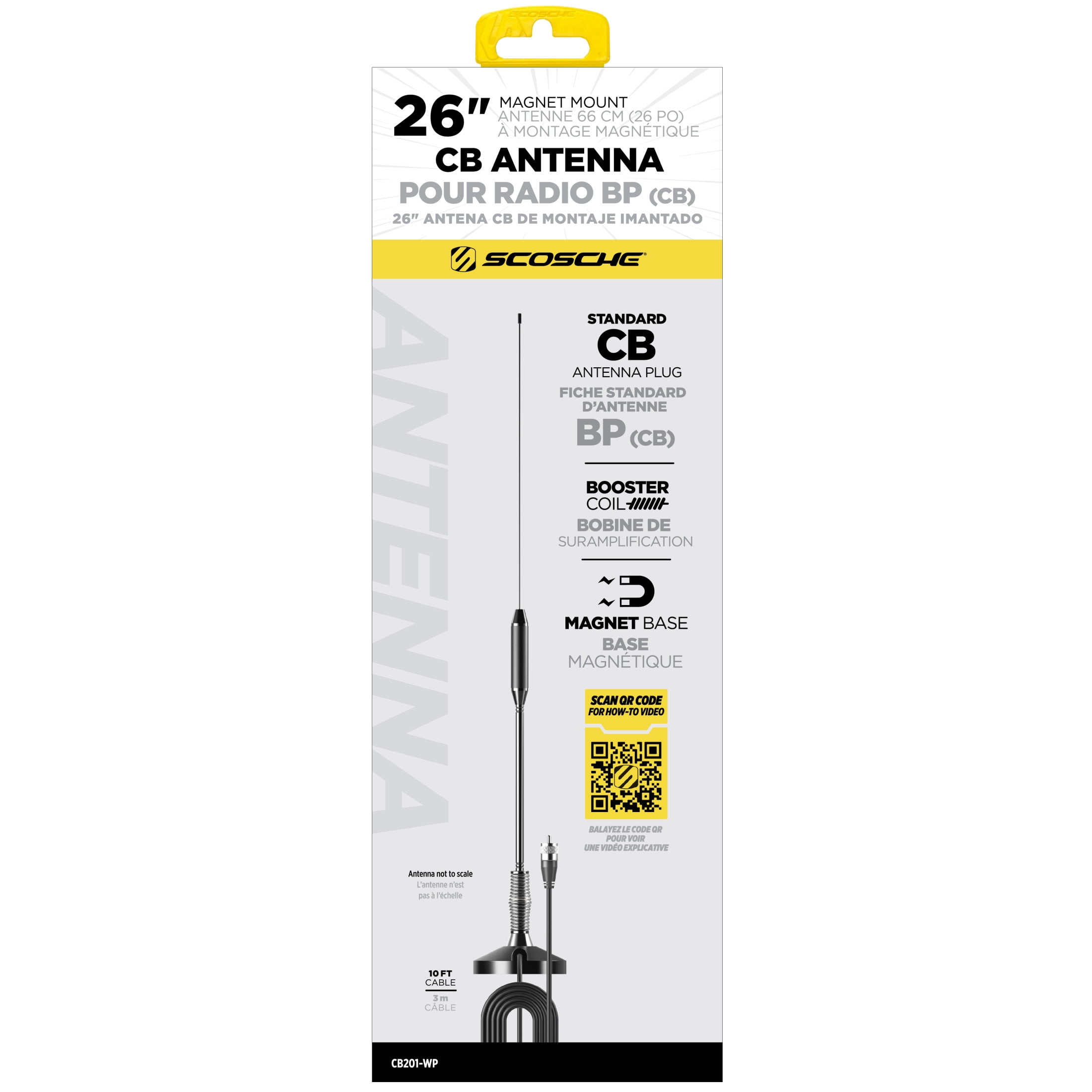 Scosche CB201-WP Universal CB Antenna Mag Mount 27 MHz UHF Freq