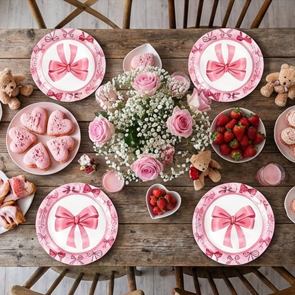 Bow Pattern Disposable Paper Plates, 10Pcs Themed Dinner Plates for Birthday and Bridal Parties, Decorative Tableware for Celebrations(B,9")