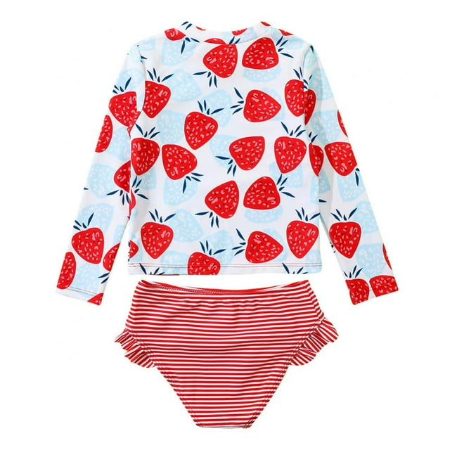 PENGXIANG Kids Little Girls Long Sleeve Rashguard Swimsuit Shirt Top with Bikini Bottom 2 Piece Bathing Suit Set