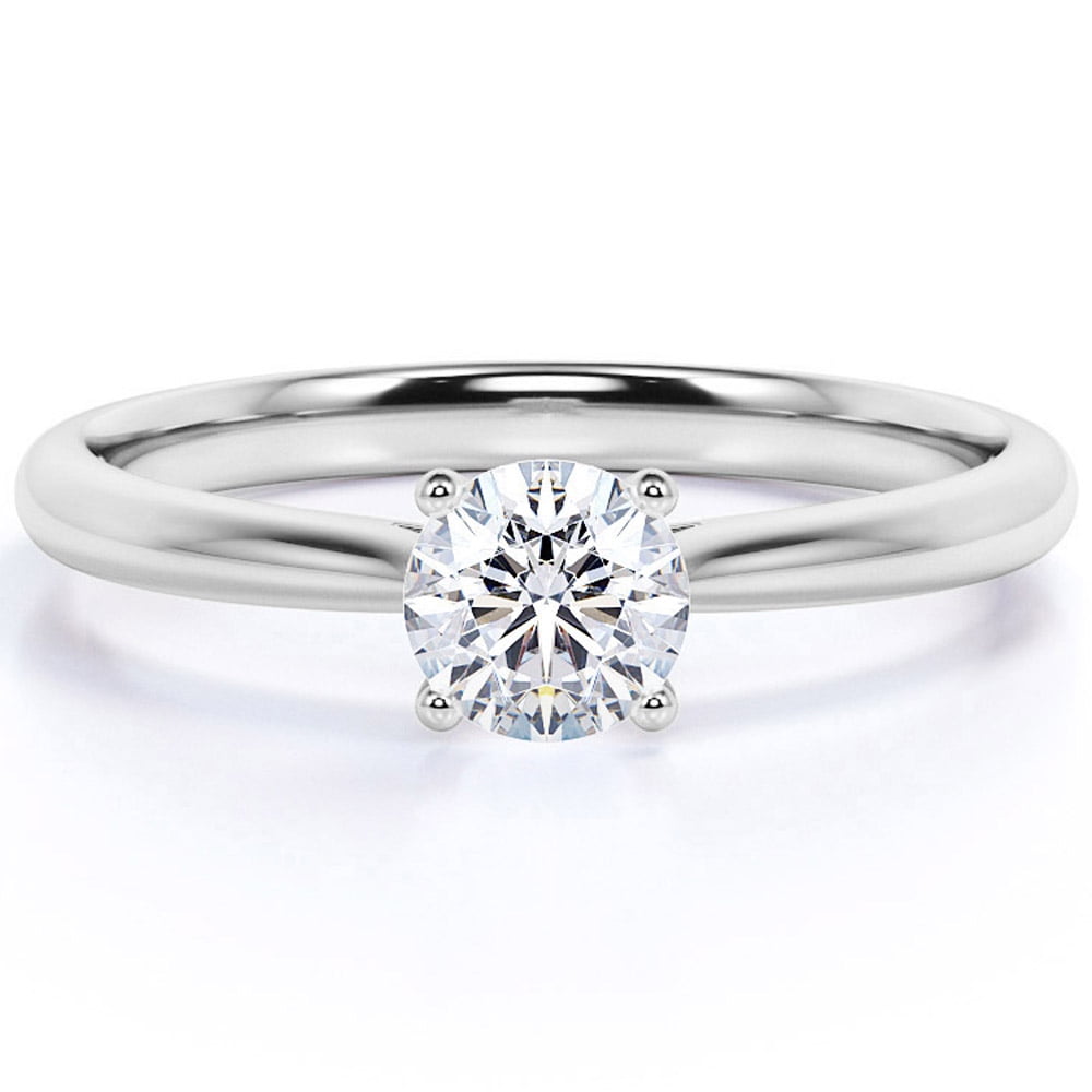 JeenMata 1 Carat Round cut Moissanite solitaire engagement ring in 18k White Gold Over Silver