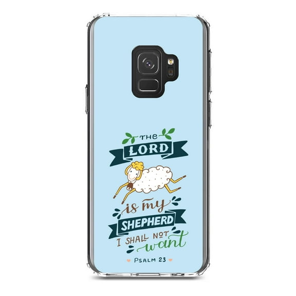 DistinctInk Clear Shockproof Hybrid Case for Samsung Galaxy S9 (5.8" Screen) - TPU Bumper, Acrylic Back, Tempered Glass Screen Protector - The Lord is My Shepherd I Shall Not Want