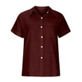 thumbnail image 5 of nerohusy Plus Size Linen Shirts for Women Button Down Shirts Short Sleeve Cotton Linen Collared V Neck Casual Work Gauze Blouses 2025 Wine,XXXL, 5 of 8