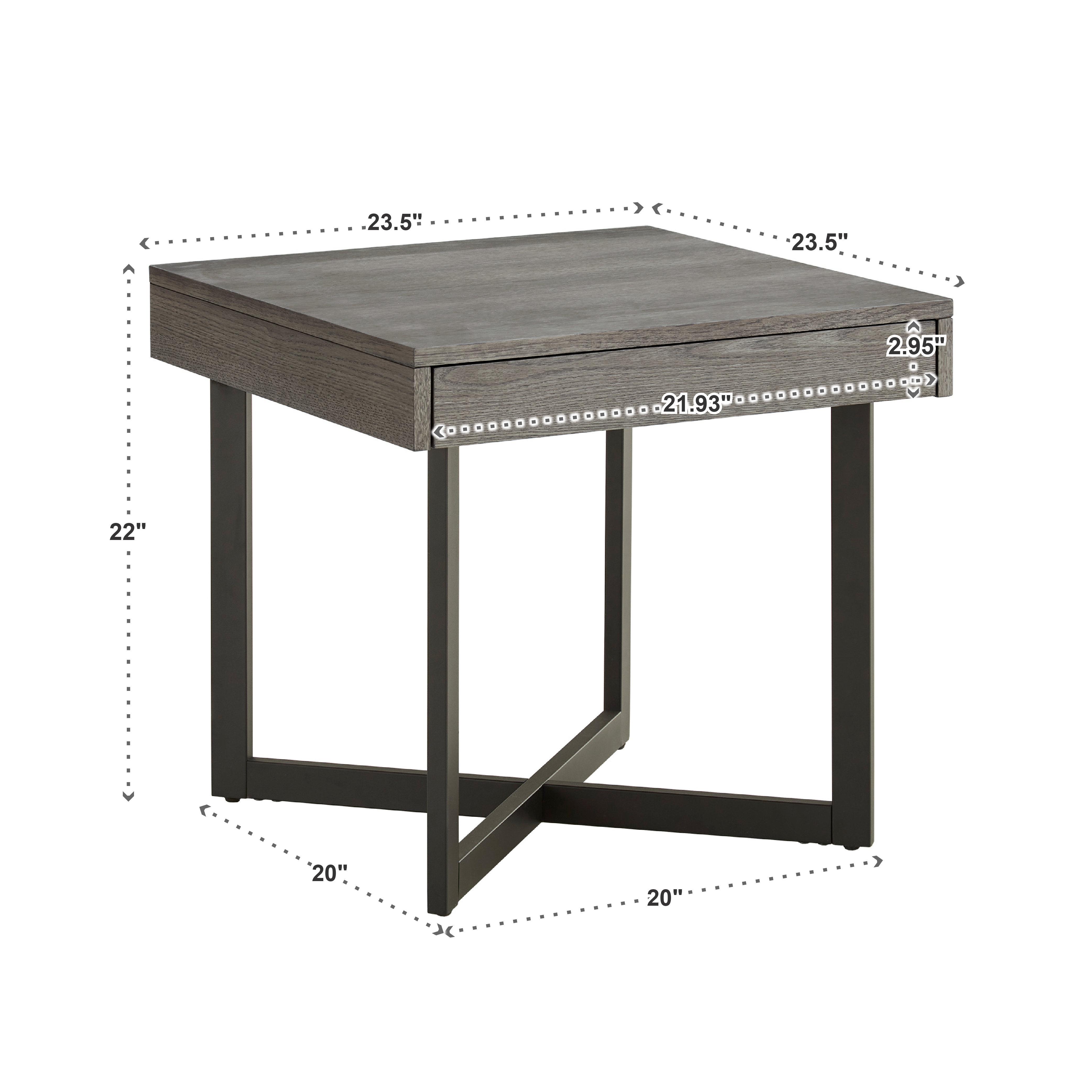 Weston Home Nadian Wood and Black Metal One Drawer End Table, Gray