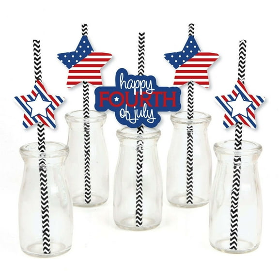 Big Dot of Happiness 4th of July Paper Straw Decor - Striped Decorative Straws for Independence Day - Set of 24