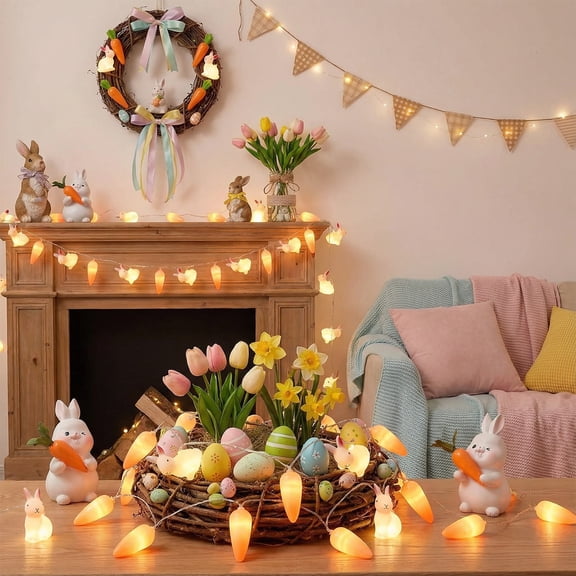 Easter Bunny Decoration Easter LED Lights Carrot String Lights LED Mini Lights Scene Decorations Ambient Lighting