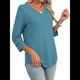 thumbnail image 3 of Blusas Elegantes e Informales de 3/4 para Mujer, Camisetas de Cuello en V A , Ropa de Verano 2025. Azul Mar M, 3 of 7