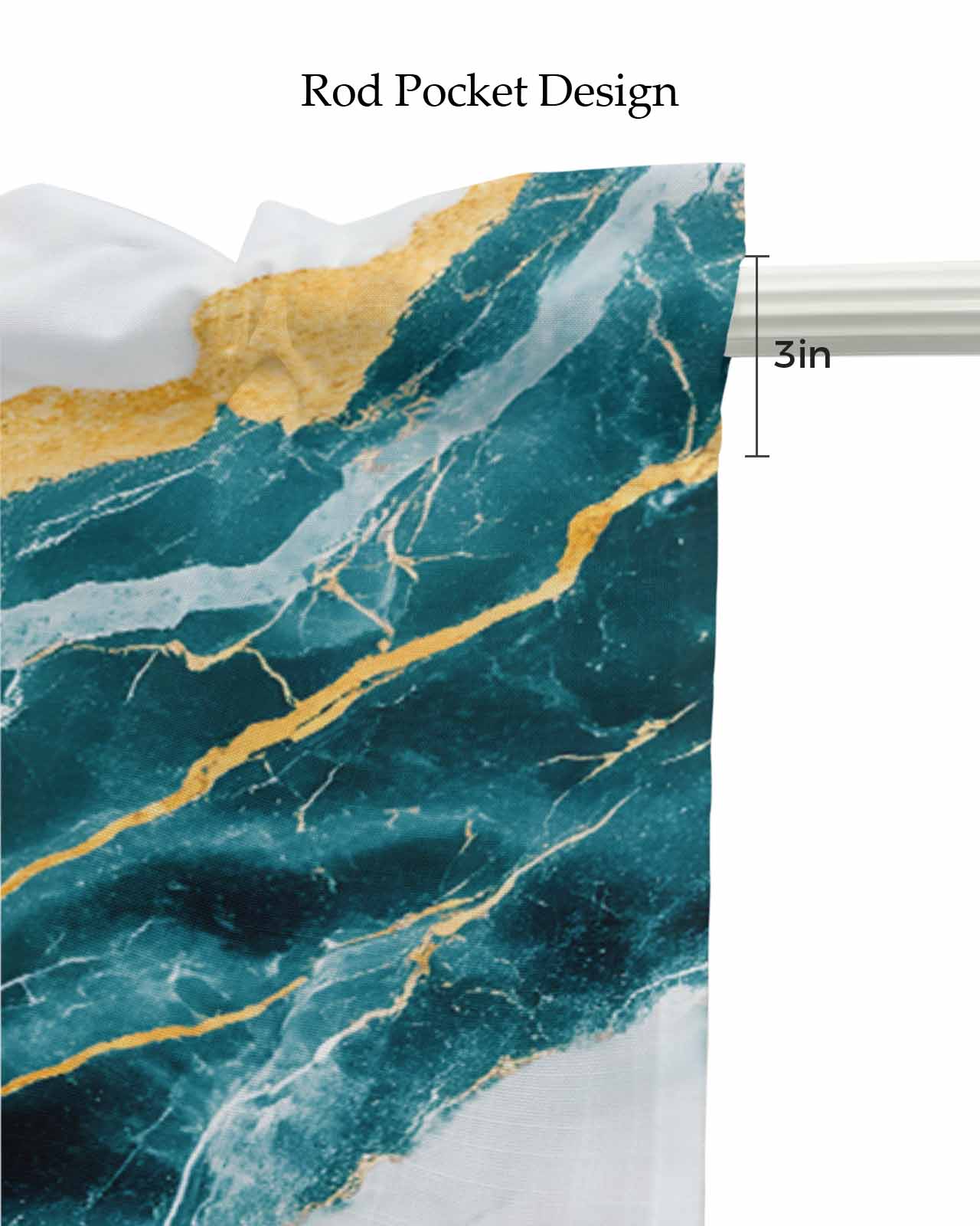 Marble Turquoise Kitchen Valances for Windows Farmhouse Linen Window Valance Curtain for Living Room Window Treatment Gold Foil Ceramic Style Crack Scratch Valance Rod Pocket Topper, 60 x 18 Inch