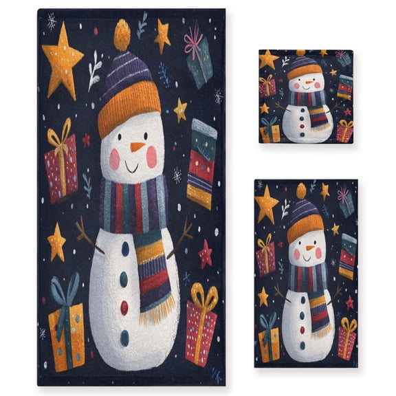 Three-Piece Towel Set Face Towel Towel Set Hand Towel Bath Towel Cotton Bath Towels Bath Towel Sets Hand Bath Towels Christmas Snowman Beautiful