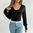 thumbnail image 2 of cfhntfmh Ribbed Tops for Women Square Neck Long Sleeve Sweater Fall Fashion Knitted Solid Color Casual Tunic Women Fall Clothes, 2 of 7