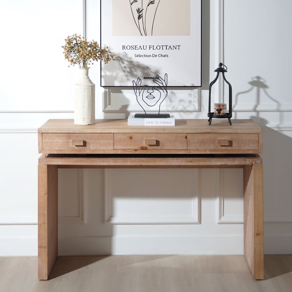 47'' Rustic Wooden Console Table with 3 Drawers, Entryway Table with Floating Top Design for Entry, Hallway, Living Room