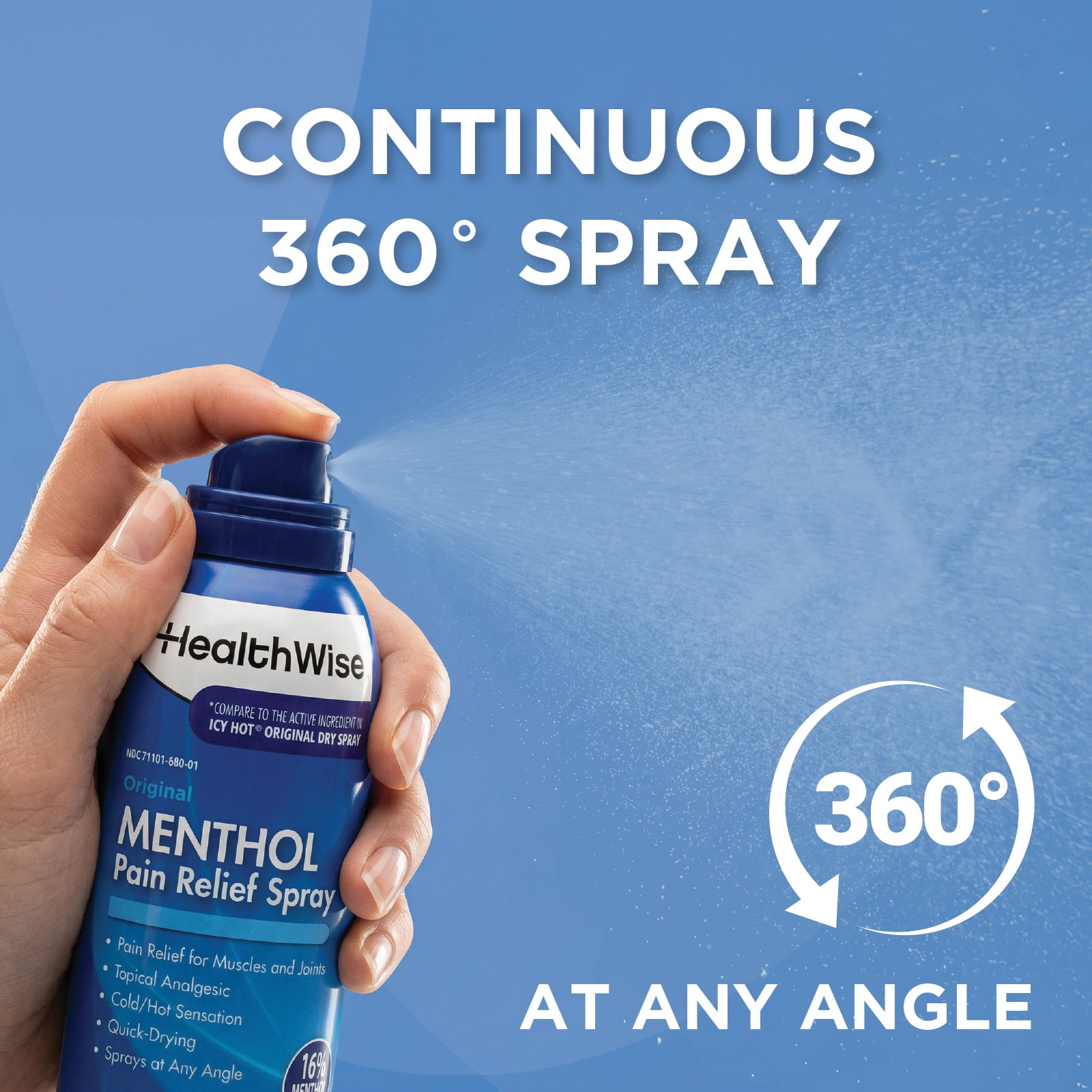 HealthWise 16% Menthol Pain Relief Spray | Cold Hot Sensation | 4 oz. 113g | Non-Greasy Formula | Immediate Penetrating Action | External Analgesic