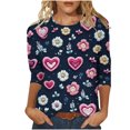 thumbnail image 2 of Elvqul Navy T-Shirts for Women Plus Size Love Print Crew Neck 3/4 Sleeve Blouses Comfortable Juniors Tops T-Shirts, 2 of 5