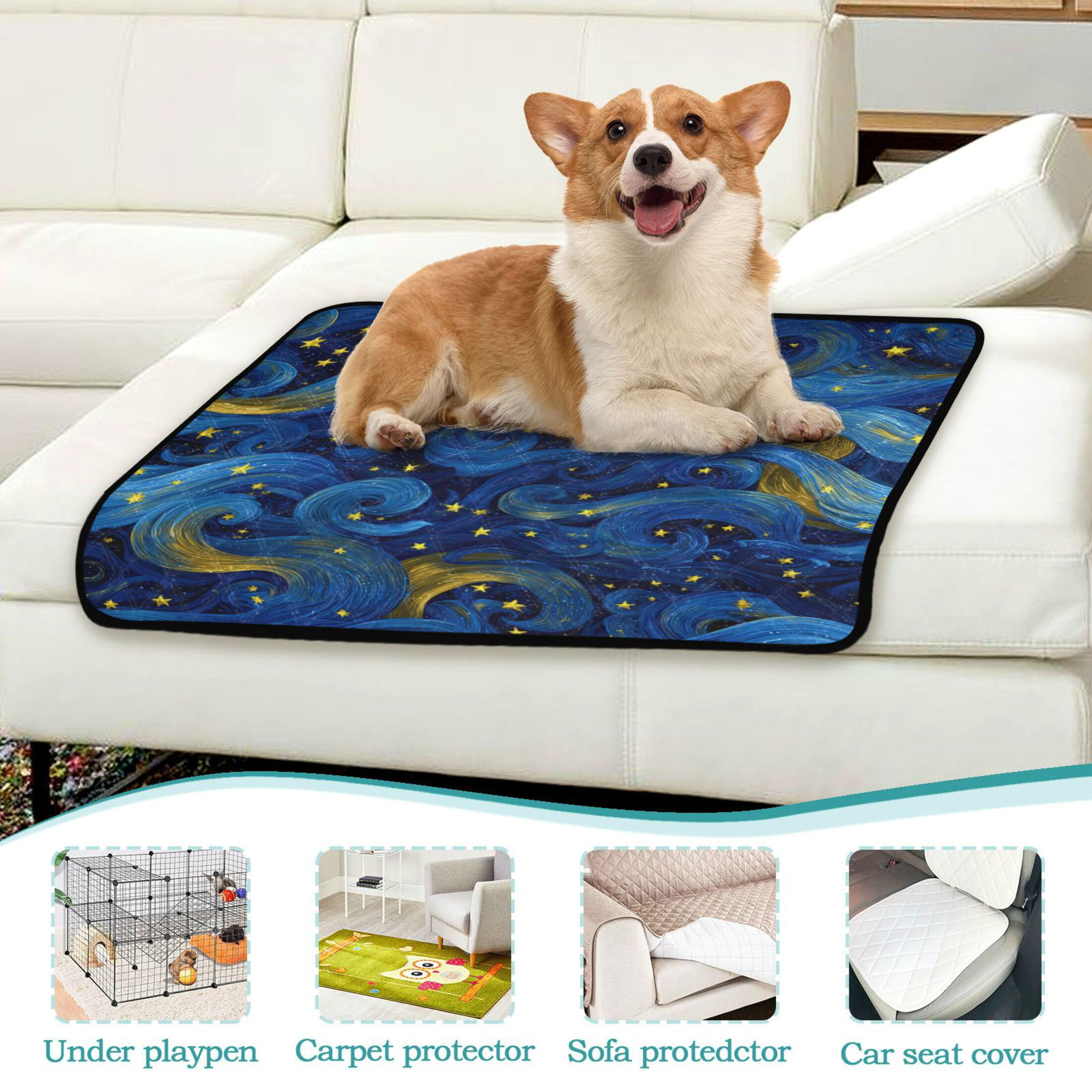 Qxltty Blue Swirled Waves Cat litter Pads Pet Set of 2 Diaper Mats Center Anti-leakage Layer Absorbent Soft and Comfortable