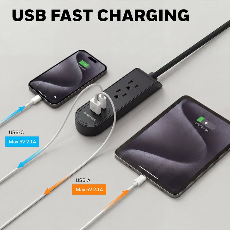 Honeywell 3 Ft. Fabric Power Strip with USB Ports photo 4