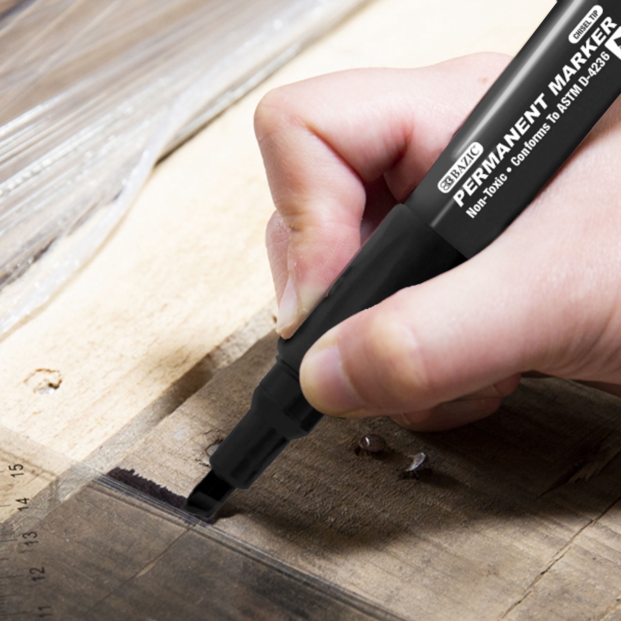 BAZIC Permanent Marker Chisel Tip, Jumbo Black Markers (3/Pack), 24-Packs