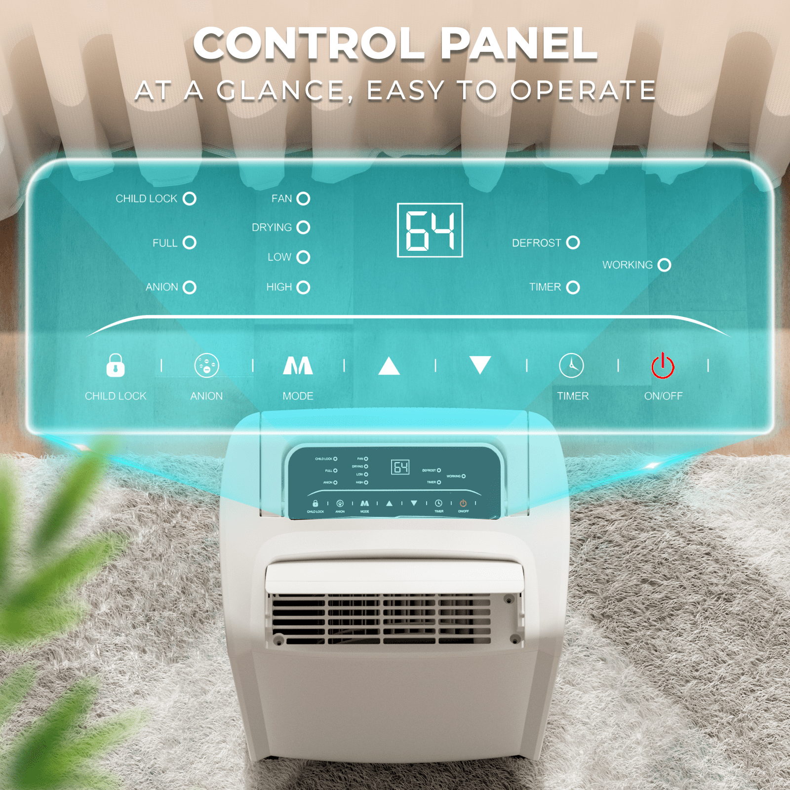 Rocyis Small Compressor Dehumidifier, 70 Pints, Programmable, Purifier for Home, 4,500 Sq. Ft.