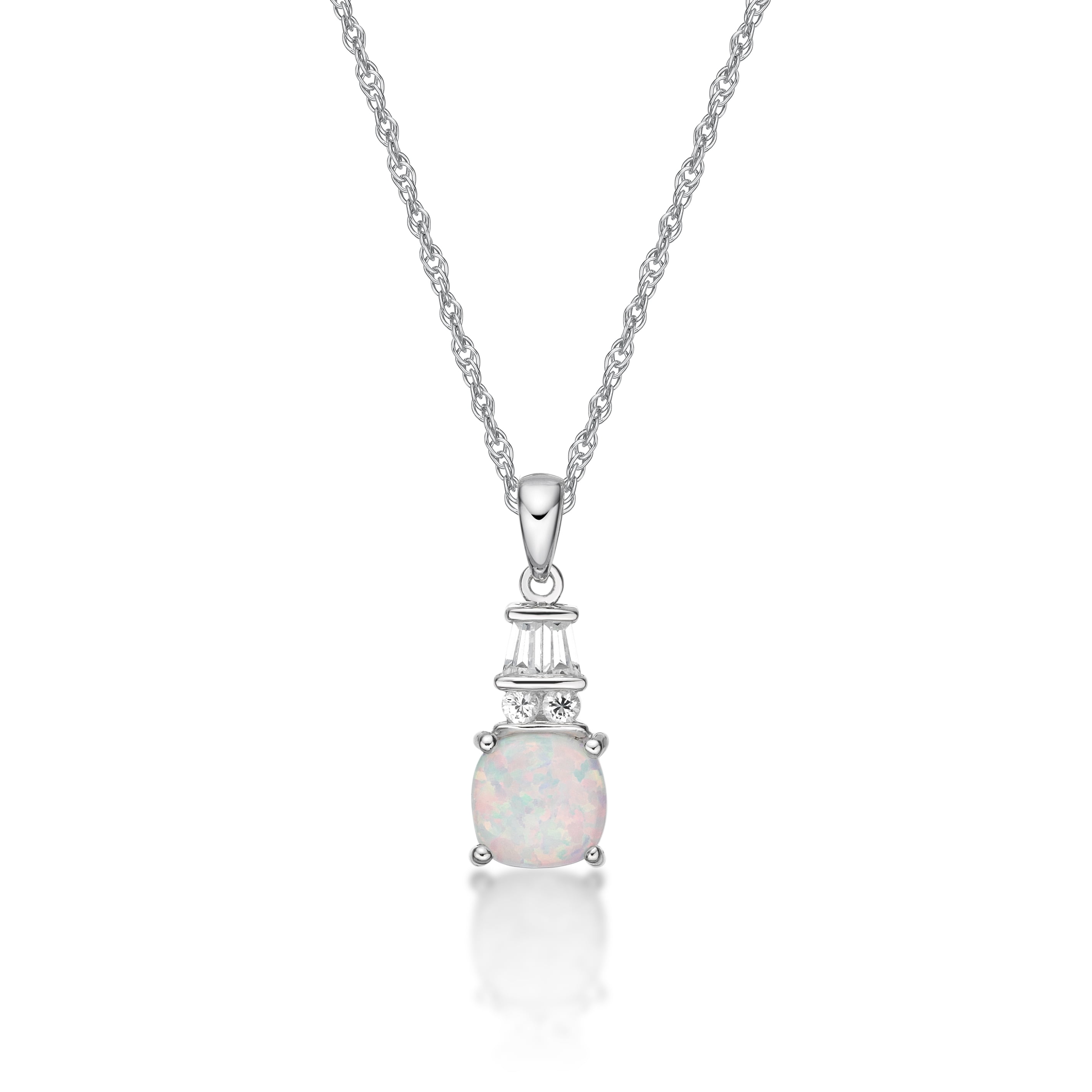 Jay Heart Designs 925 Sterling Silver Created Opal and Created White Sapphire Pendant with 18" Chain