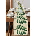 thumbnail image 4 of Green Botanical Table Runner Cotton Linen 108 Inch Holiday Dresser Scarves, Tropical Leaves Rustic Farmhouse Tablerunner for Kitchen Coffee Dining Bedroom Living Room Dinner Scarf Décor 13''x108'', 4 of 9